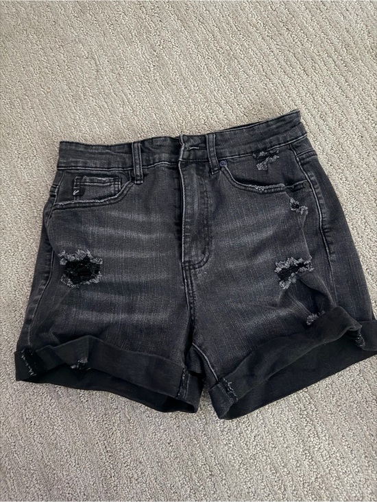 Kanan Pants - Washed Black Distressed High-Rise Denim Shorts